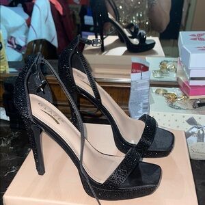 GLAZE Black Strappy Heels